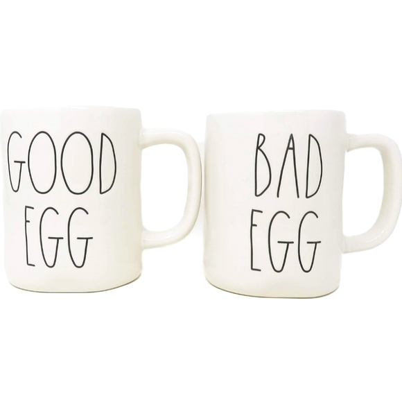 🆕2 RAE DUNN🐰MUGS. Handmade for Artesian Collection  Good/Bad Eggs - Picture 2 of 10